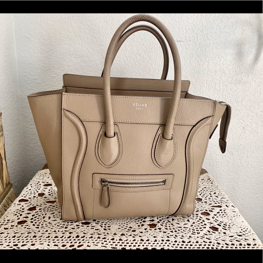 Celine MICRO DUNE LUGGAGE HANDBAG IN DRUMMED CALFSKIN verification info incl